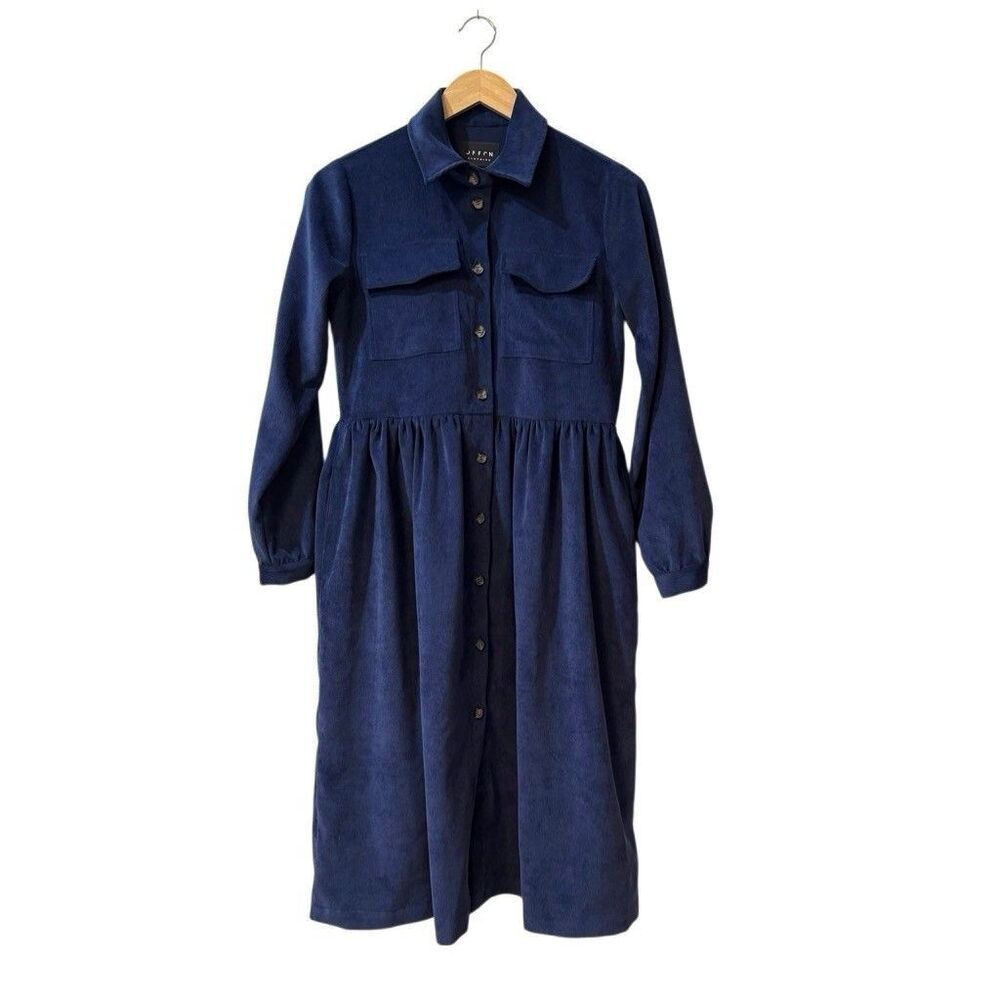 OFFON Needlecord Long Sleeve Shirt Dress Midi Size XS/S Blue Read